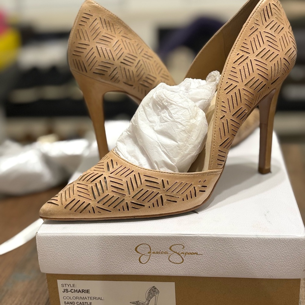 Jessica Simpson Geometric Tan Heels